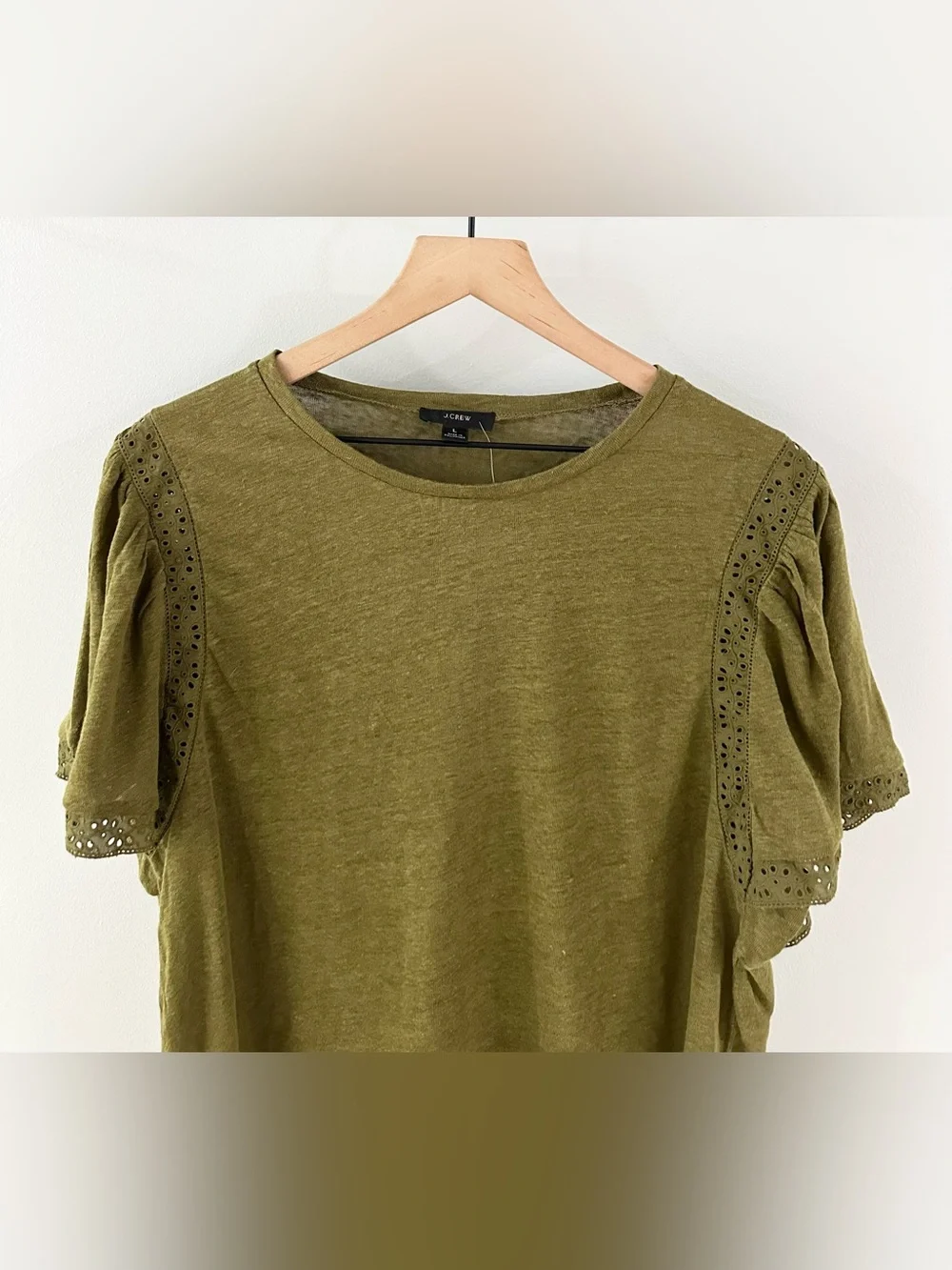 J. Crew Flutter Sleeve Linen Tee // Green // Large // NEW